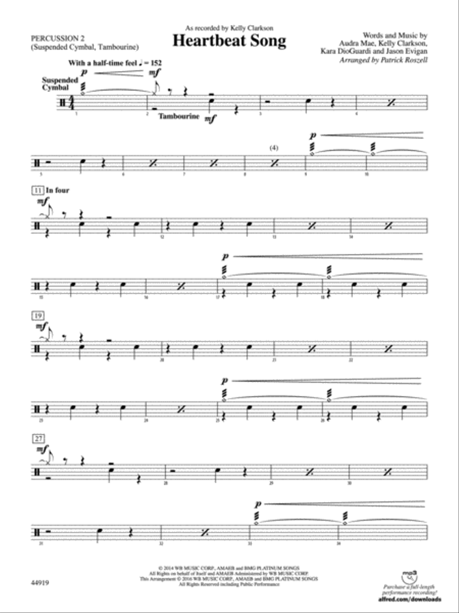 Heartbeat Song: 2nd Percussion Concert Band scores gallery preview page 1