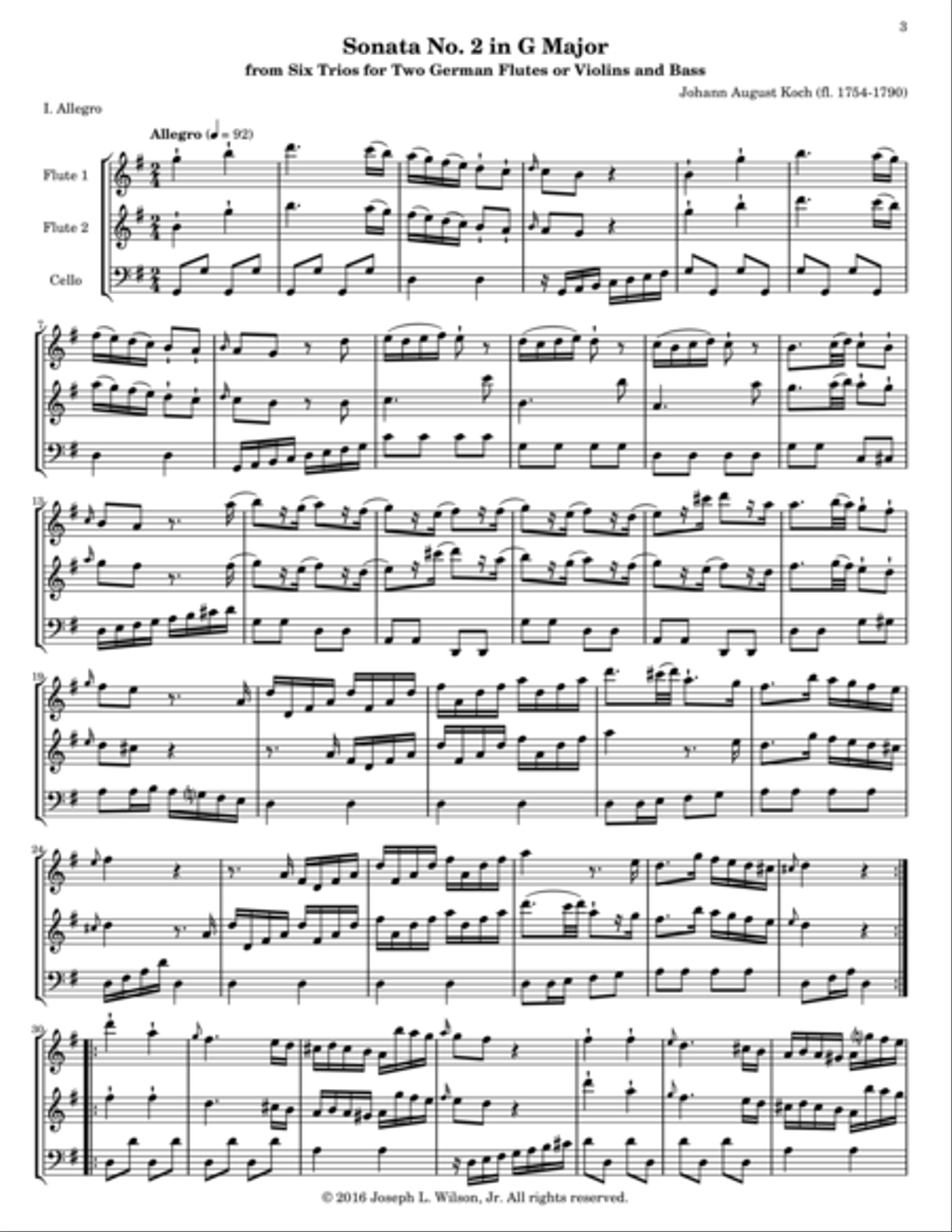 Koch Trio Sonata No. 2 in G Major Small Ensemble scores gallery preview page 3