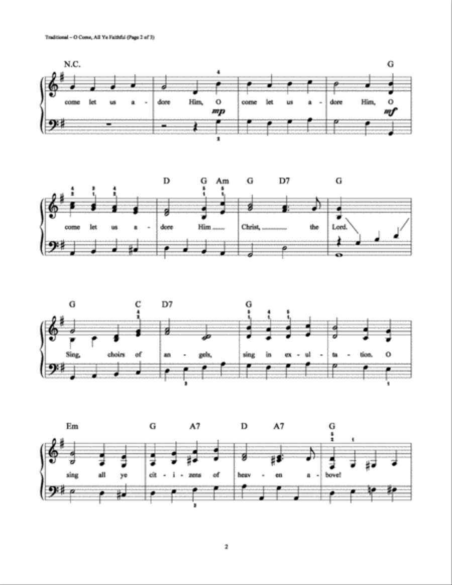 O Come, All Ye Faithful Easy Piano scores gallery preview page 2