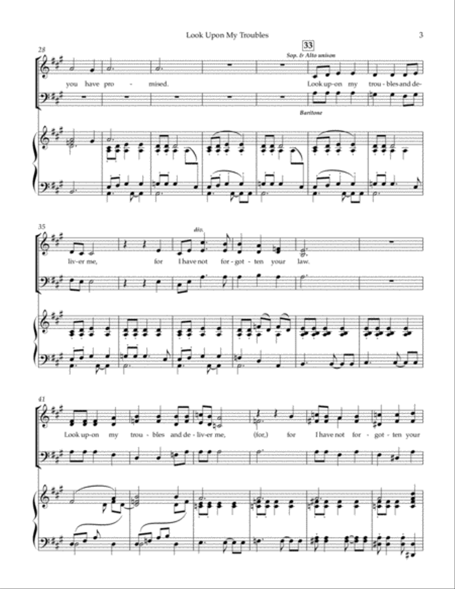 Look Upon My Troubles - SAB 3-Part scores gallery preview page 3