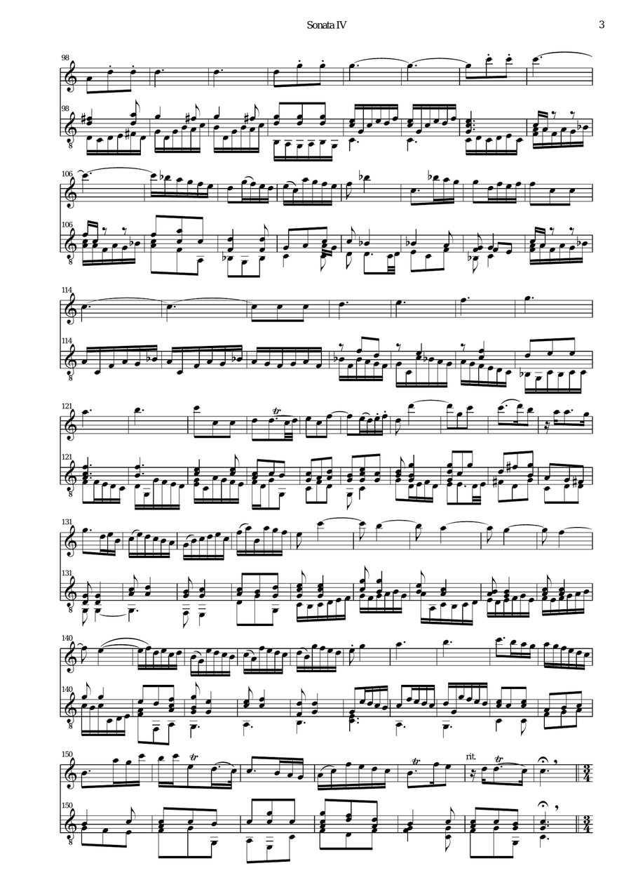 Sonata No IV arranged for flute or alto recorder and guitar Flute scores gallery preview page 3