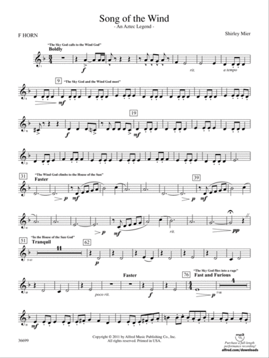 Song of the Wind: 1st F Horn Concert Band scores gallery preview page 1