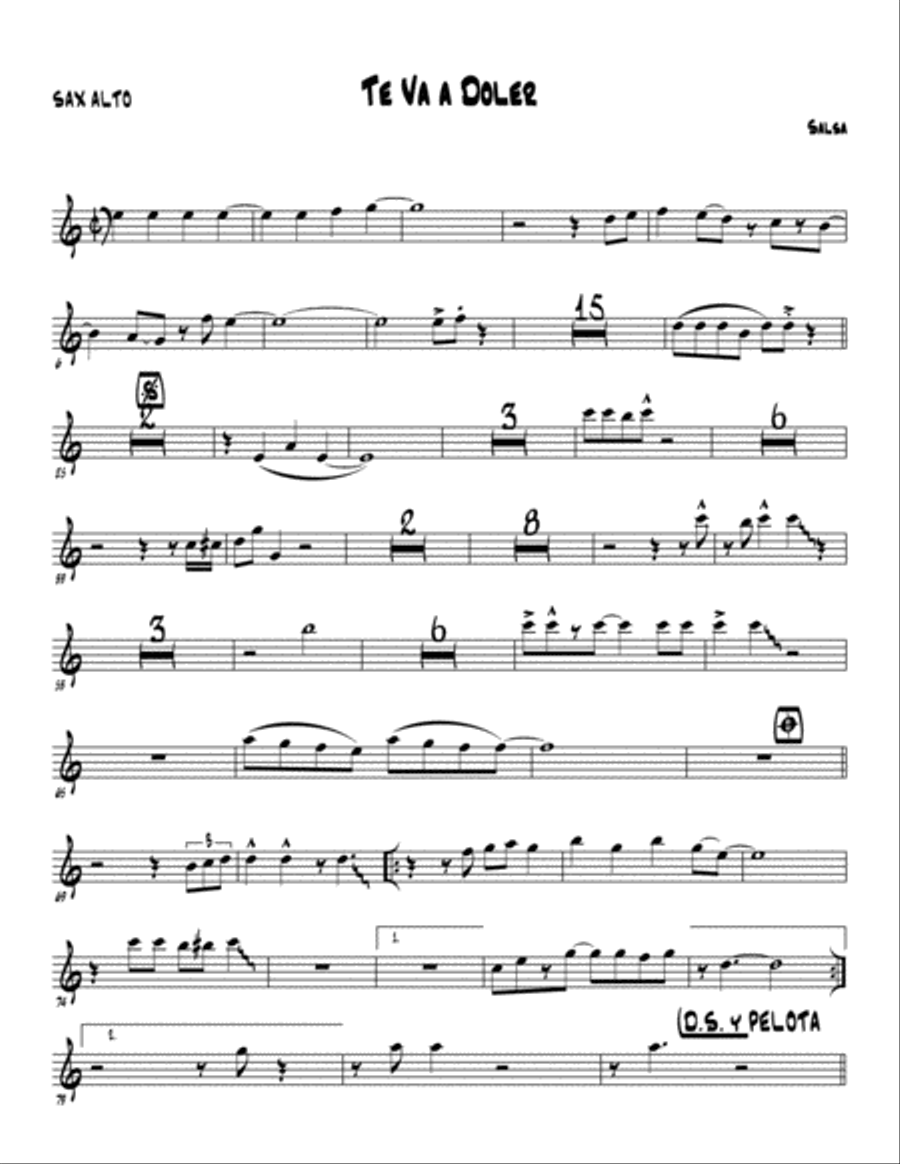 Te Va a Doler -Maelo Ruiz , Alvaro Torres Sax Alto Alto Saxophone scores gallery preview page 1