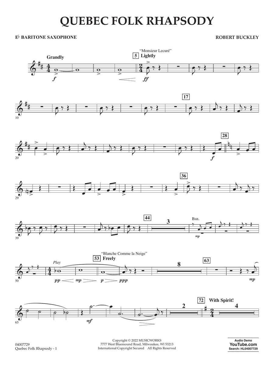 Quebec Folk Rhapsody - Eb Baritone Saxophone