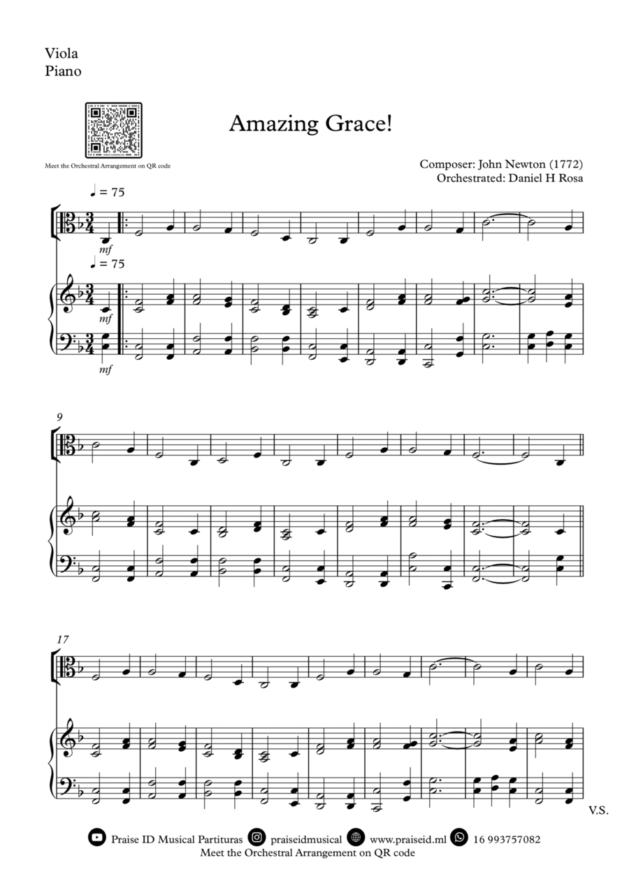 Amazing Grace How Sweet the sound - Easy Viola and Piano Piano scores gallery preview page 1