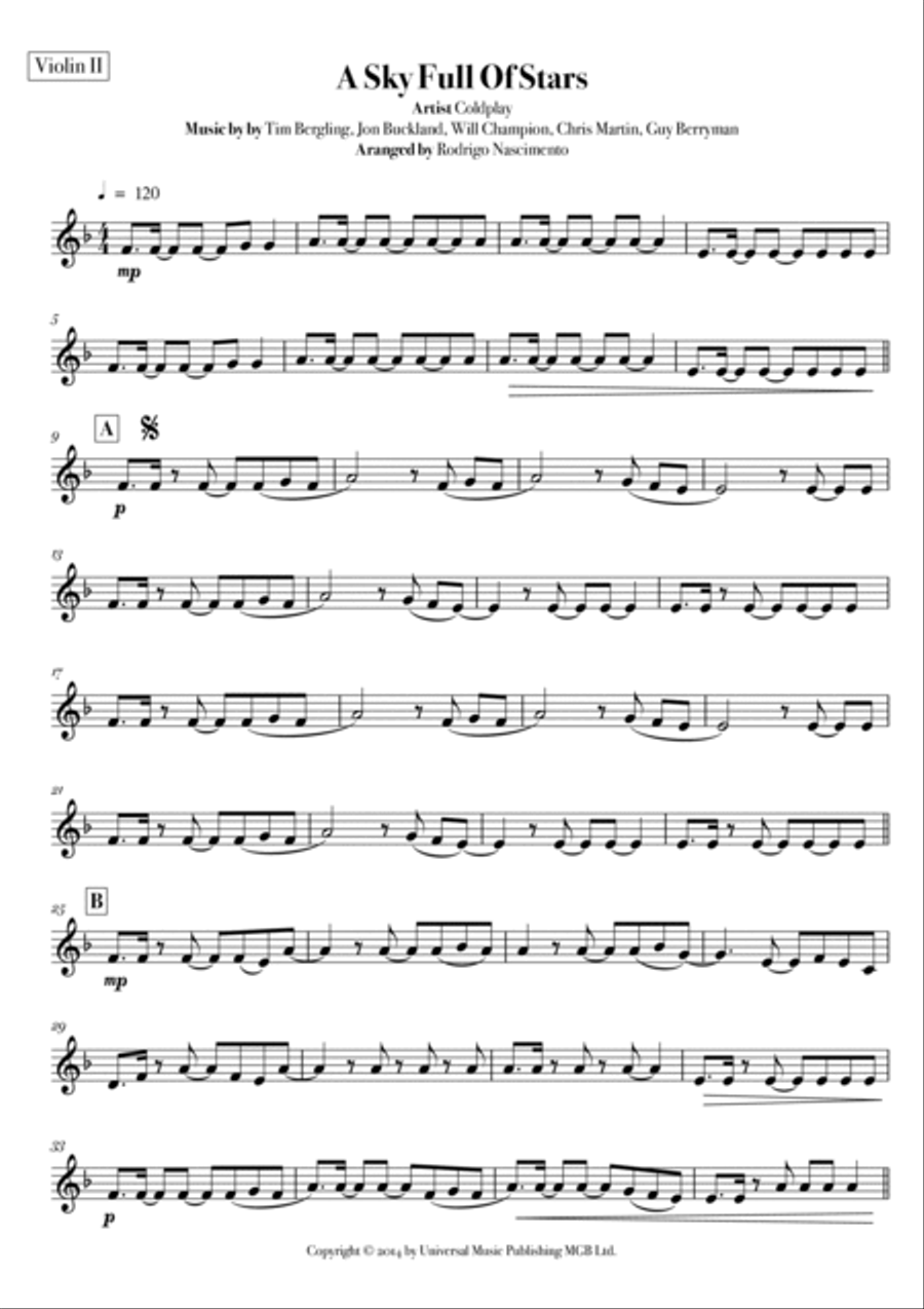 A Sky Full Of Stars String Quartet scores gallery preview page 3