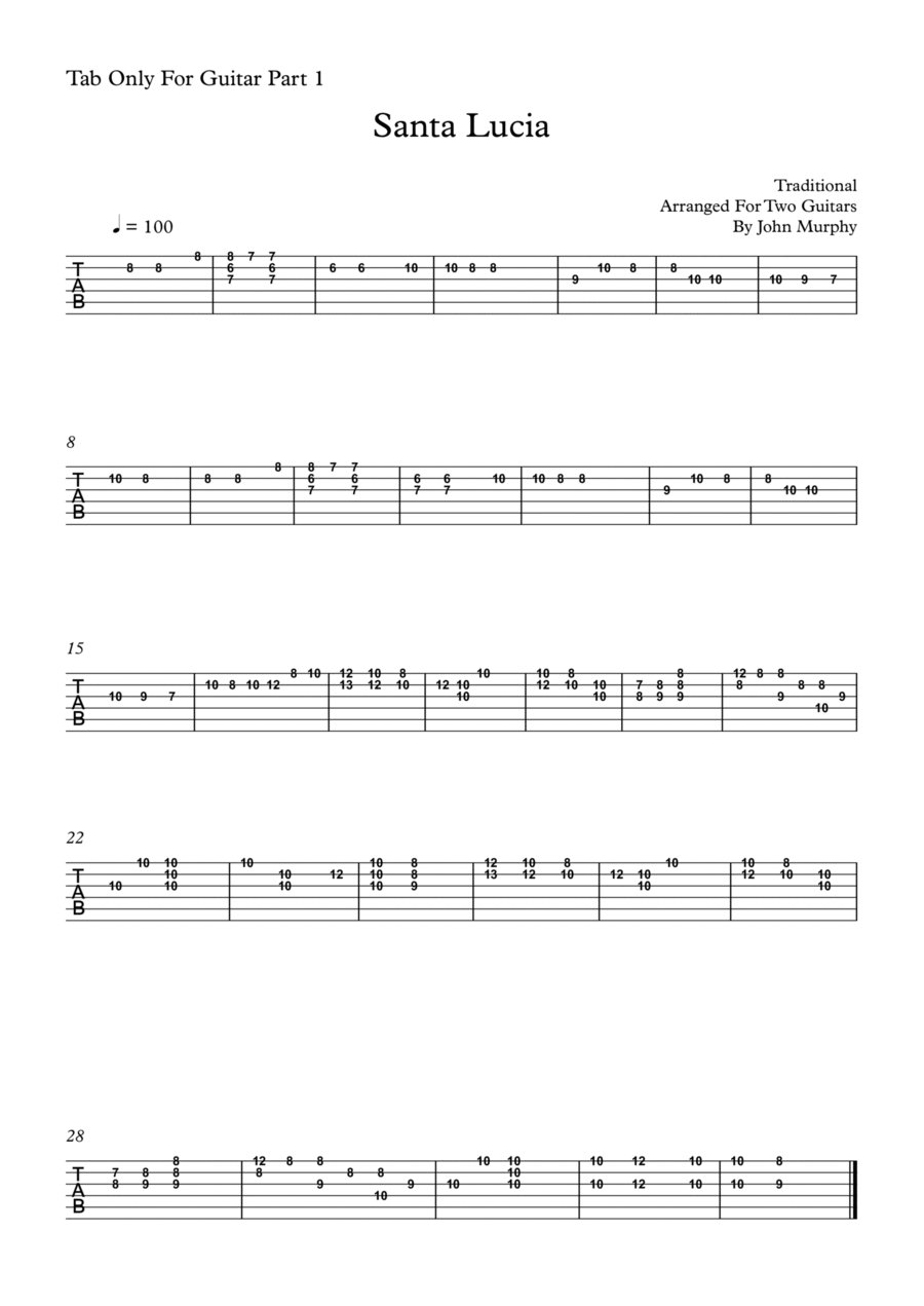 Santa Lucia For Guitar Duo Tab Only For Guitar Part 1 Electric Guitar scores gallery preview page 1