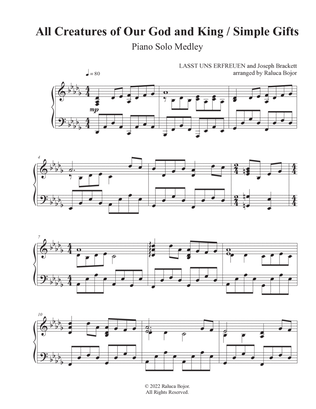 Book cover for All Creatures of Our God and King / Simple Gifts (advanced piano medley arrangement)
