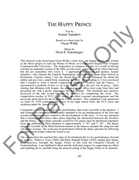The Happy Prince: Based on a short story by Oscar Wilde