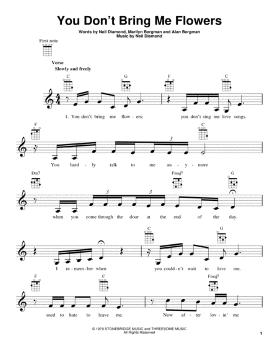 You Don't Bring Me Flowers Ukulele scores gallery preview page 1