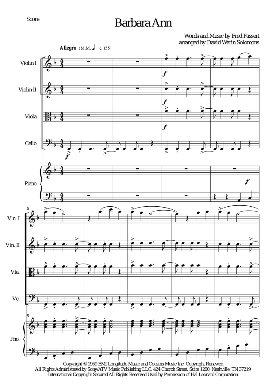 Barbara Ann Piano Quintet scores gallery preview page 1