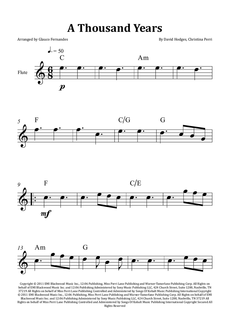 A Thousand Years Flute Solo scores gallery preview page 1