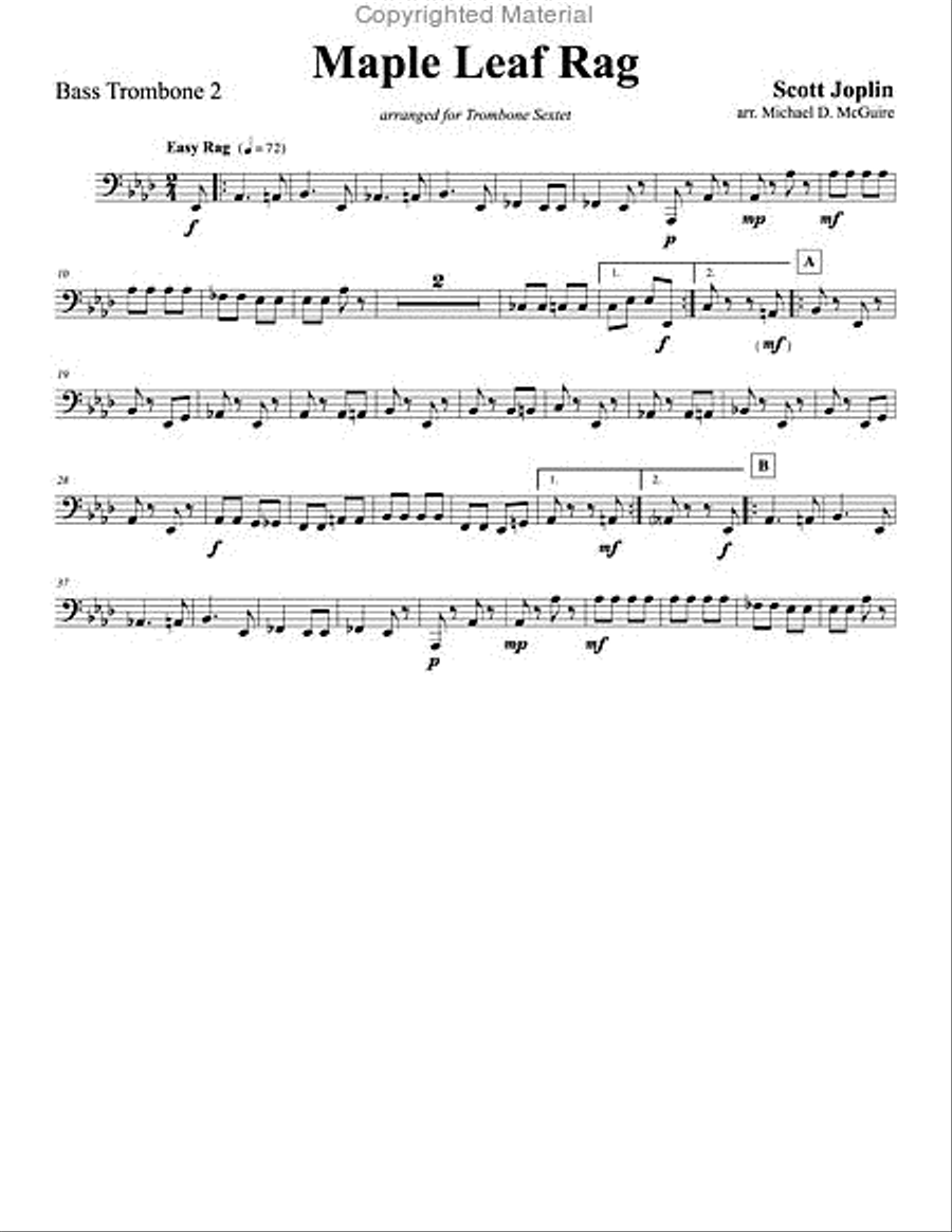 Maple Leaf Rag for Trombone Sextet