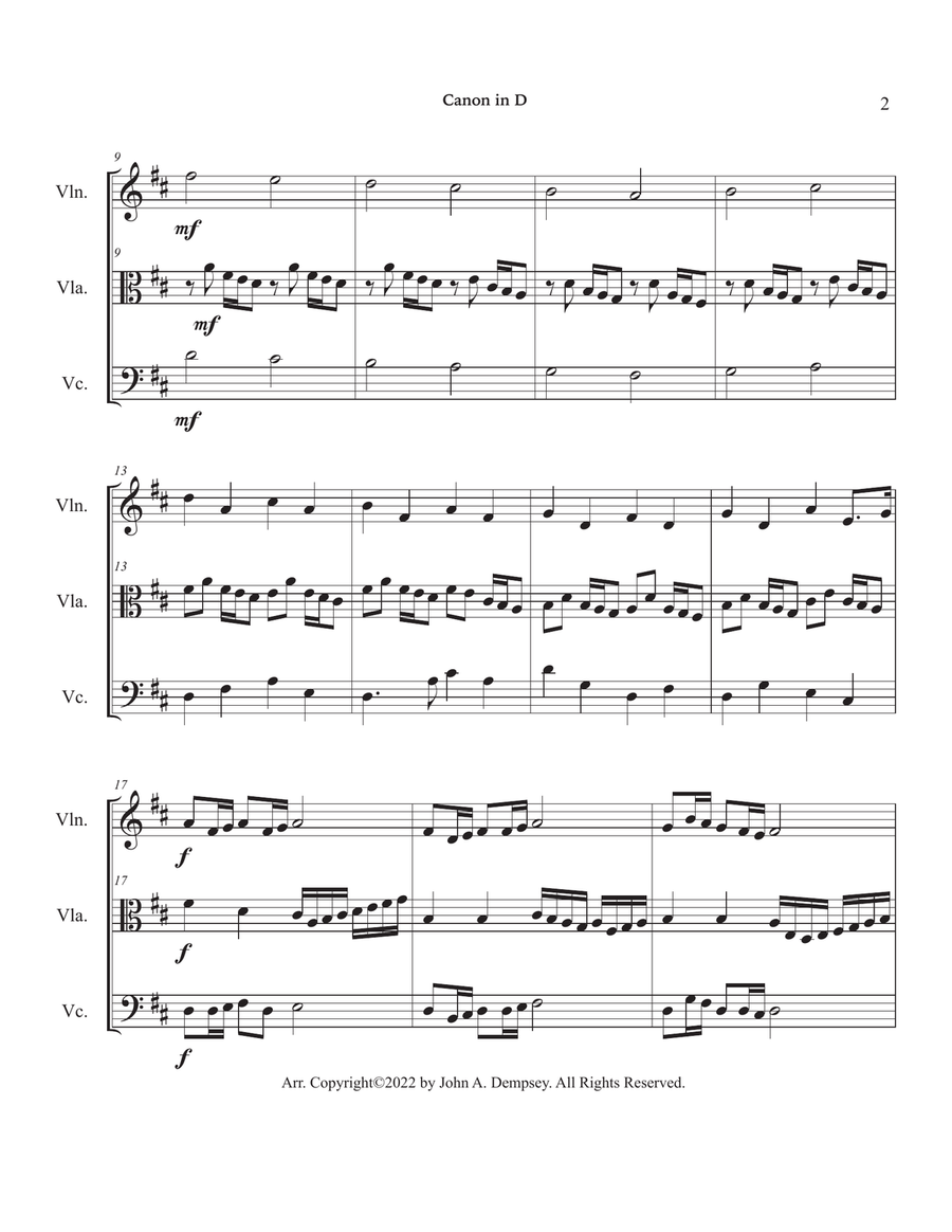 Canon in D (String Trio): Violin, Viola and Cello String Trio scores gallery preview page 6