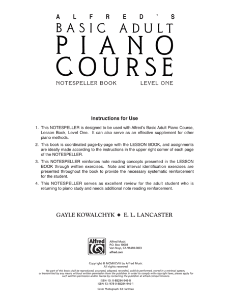 Alfred's Basic Adult Piano Course Notespeller, Book 1