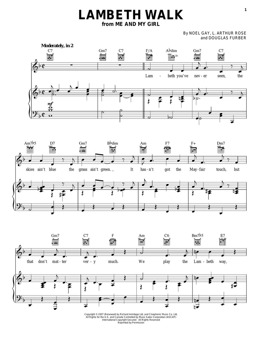 Lambeth Walk Piano, Vocal, Guitar scores gallery preview page 1