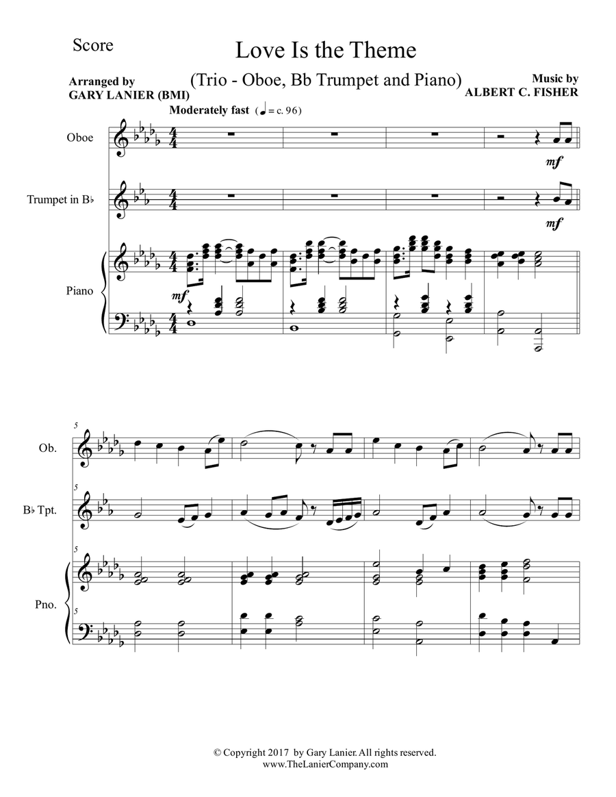 LOVE IS THE THEME (Trio – Oboe, Bb Trumpet & Piano with Score/Part) Trumpet Duet scores gallery preview page 2