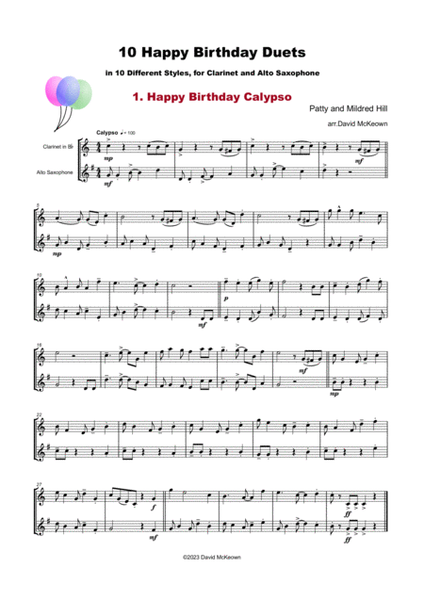 10 Happy Birthday Duets, (in 10 Different Styles), for Clarinet and Alto Saxophone