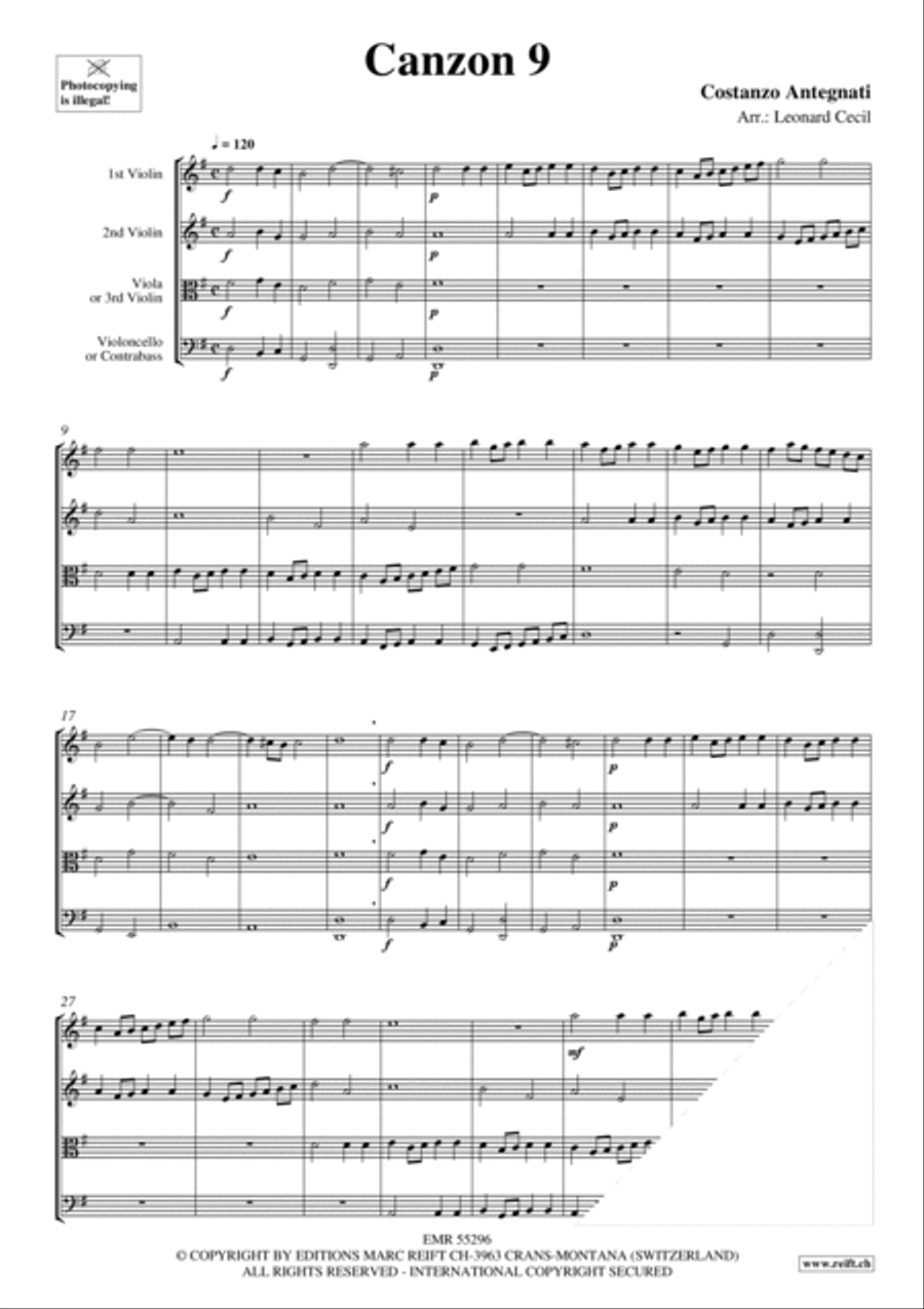 Canzon 9 String Quartet scores gallery preview page 3