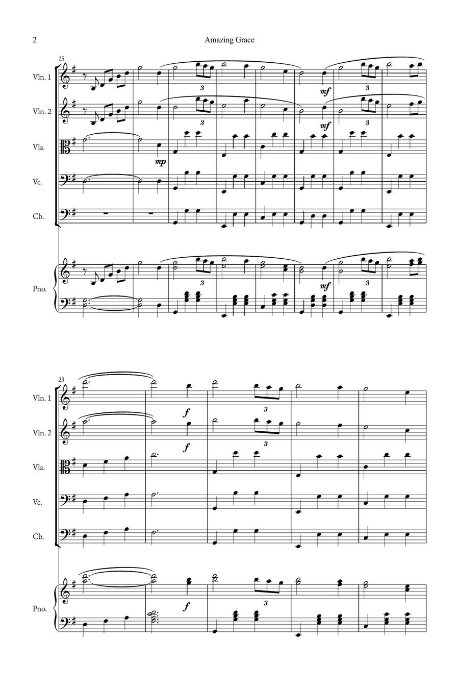 Amazing Grace String Quintet scores gallery preview page 2