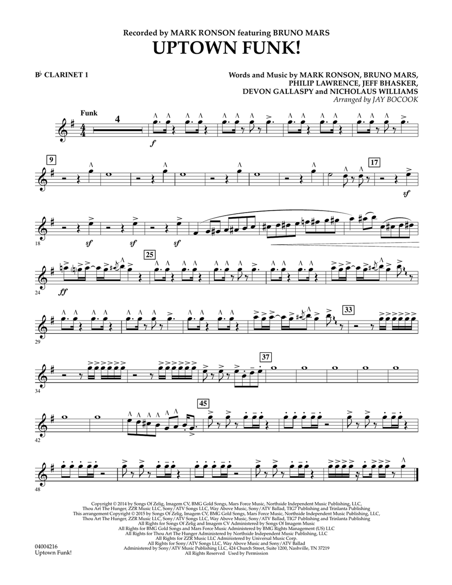 Uptown Funk! - Bb Clarinet 1 Concert Band scores gallery preview page 1