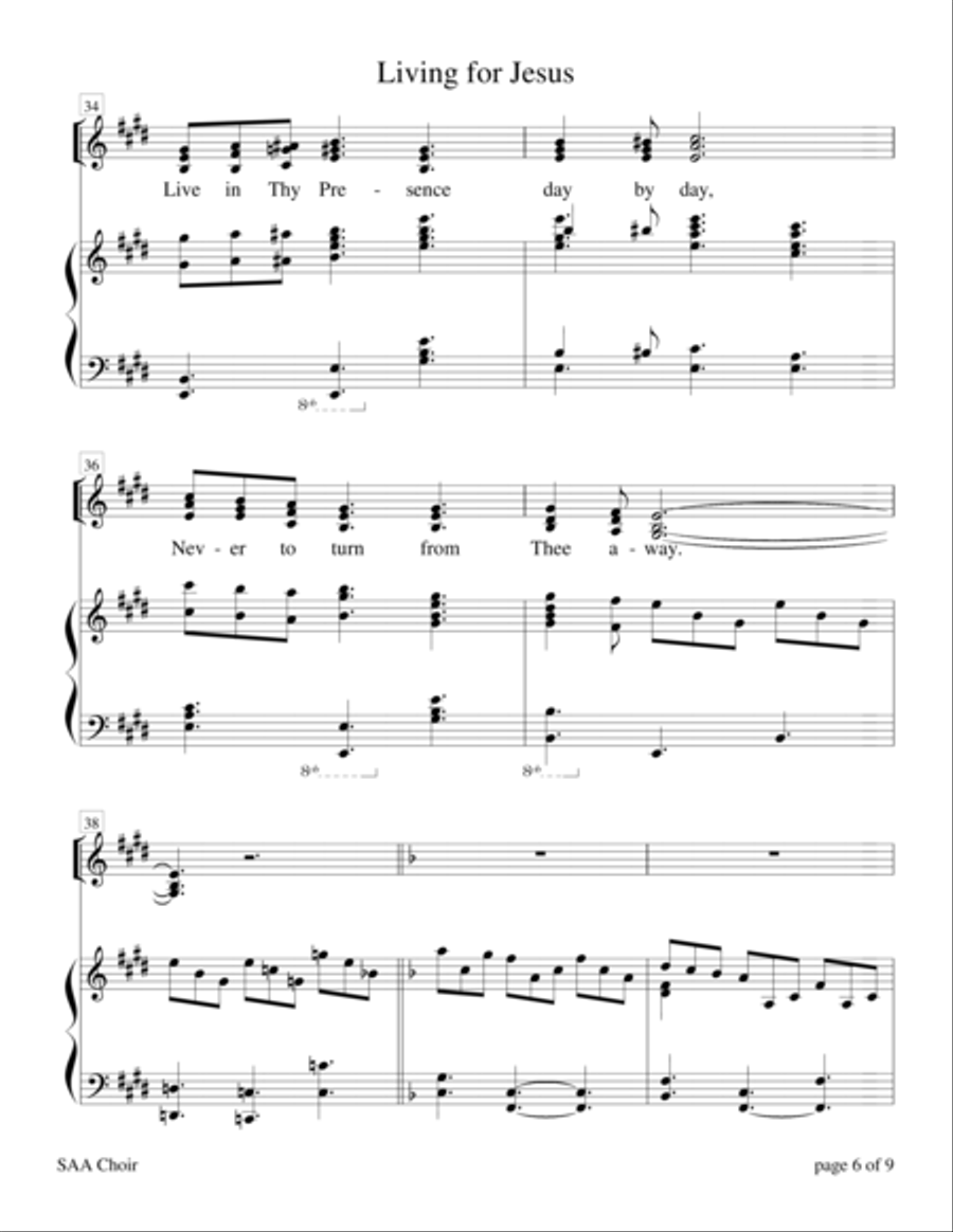 Living for Jesus (for SAA choir with Piano Accompaniment) 3-Part scores gallery preview page 6