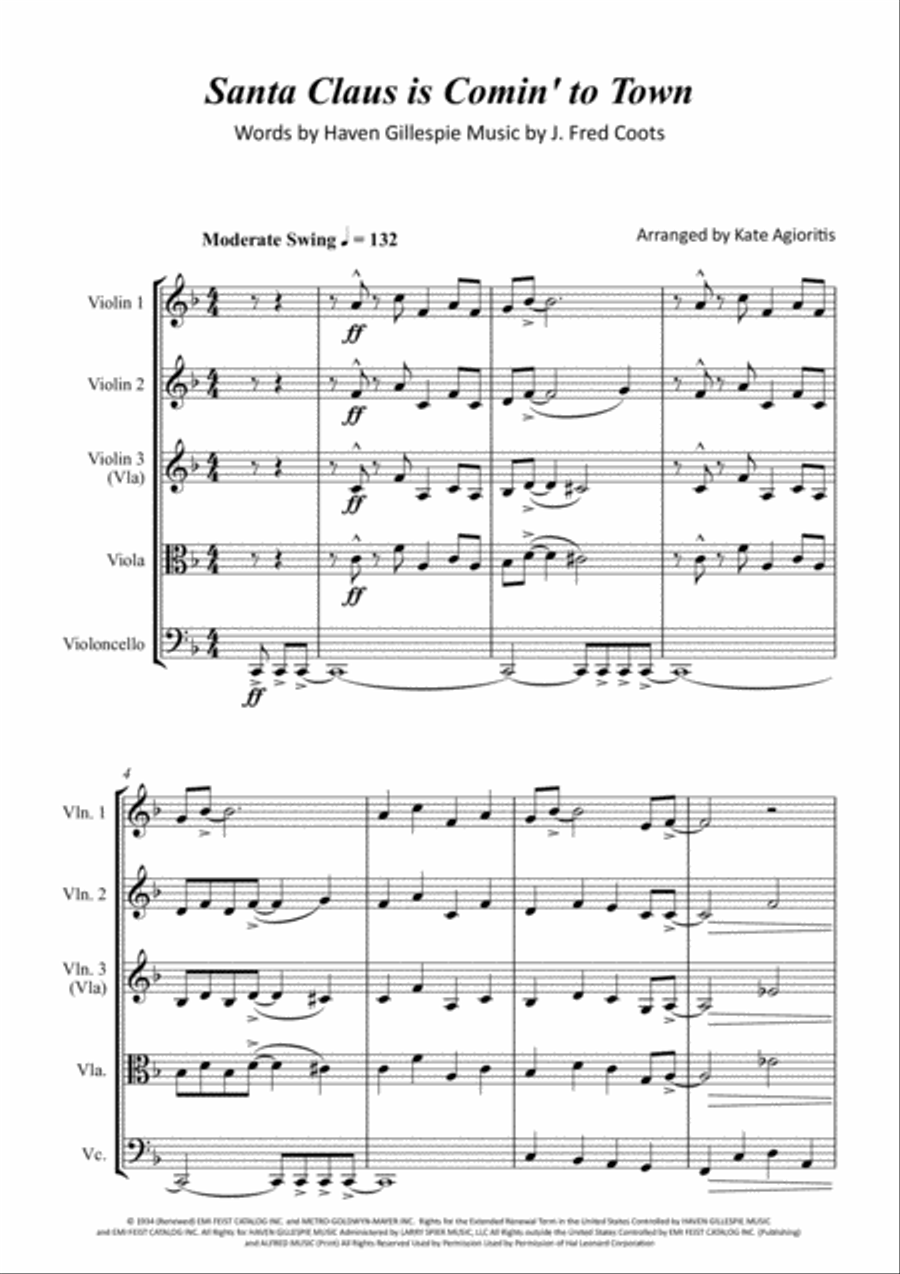 Santa Claus Is Comin' To Town String Quartet scores gallery preview page 2
