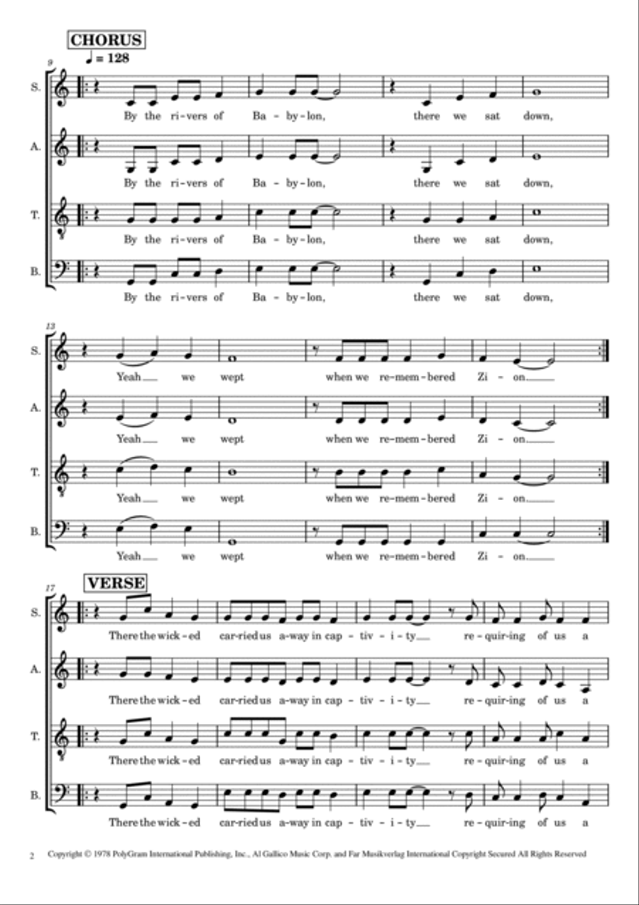 Rivers Of Babylon 4-Part scores gallery preview page 2