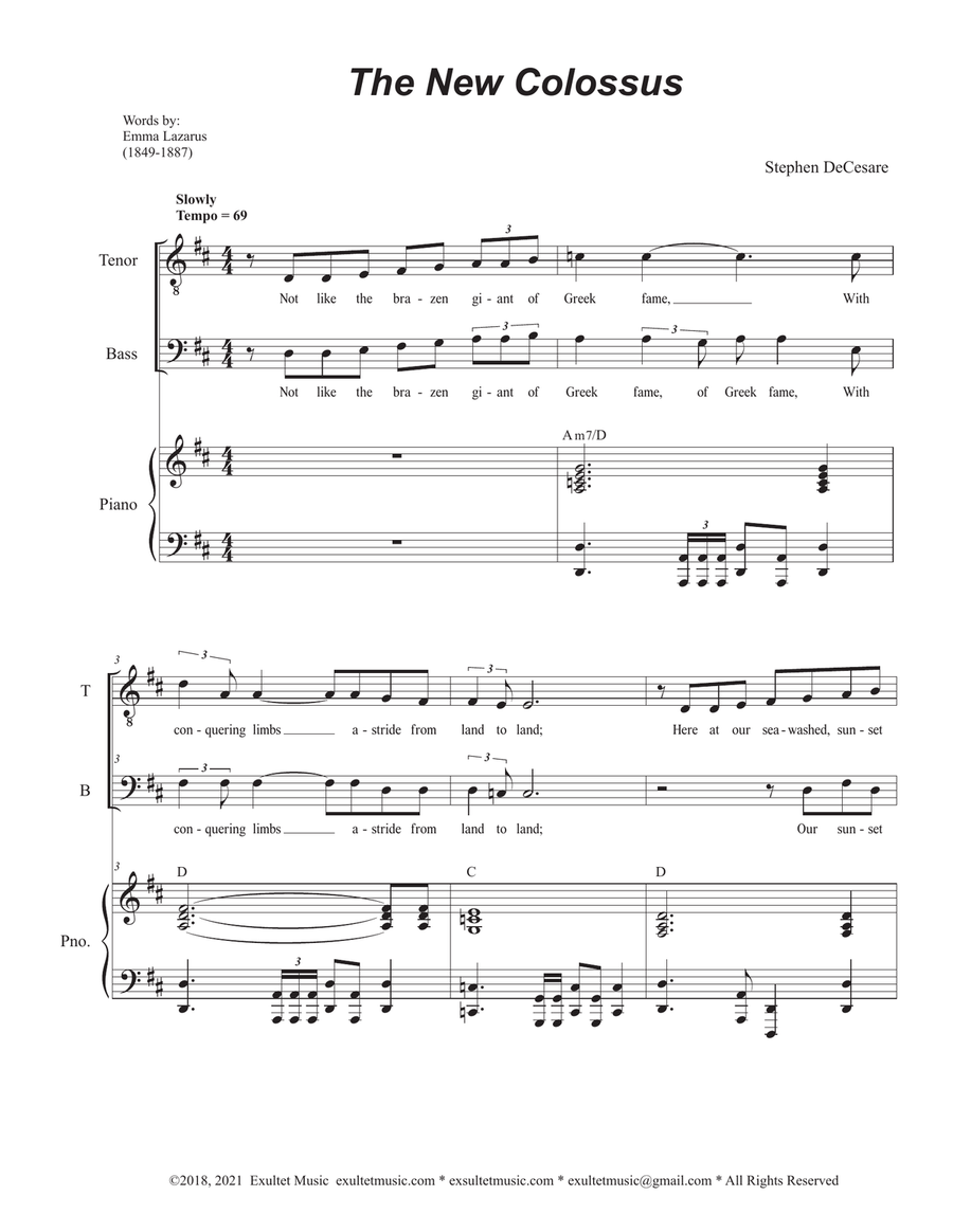 The New Colossus (Duet for Tenor and Bass solo) Bass Voice scores gallery preview page 2