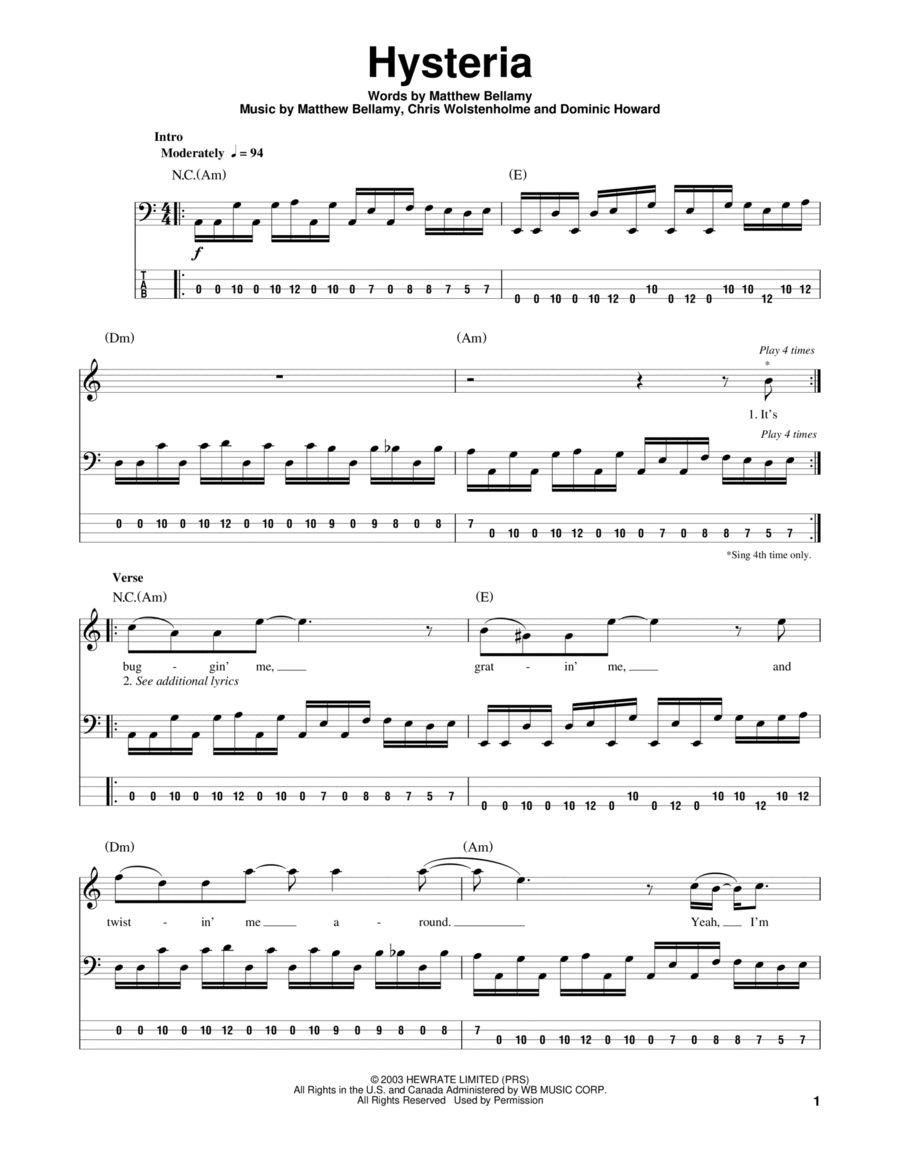 Hysteria Hysteria Guitar Tablature scores gallery preview page 1