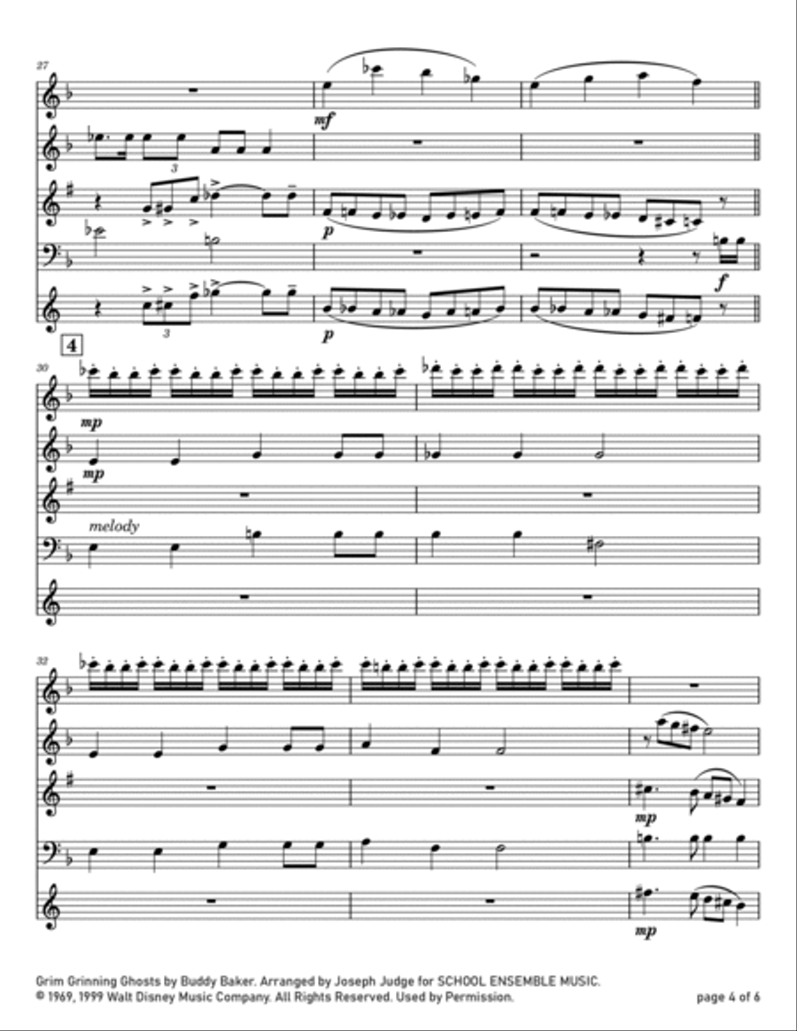 Grim Grinning Ghosts Woodwind Quartet scores gallery preview page 4