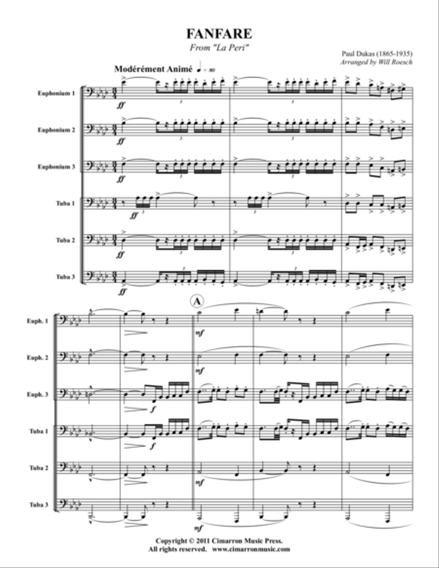 Fanfare from La Peri Euphonium scores gallery preview page 1