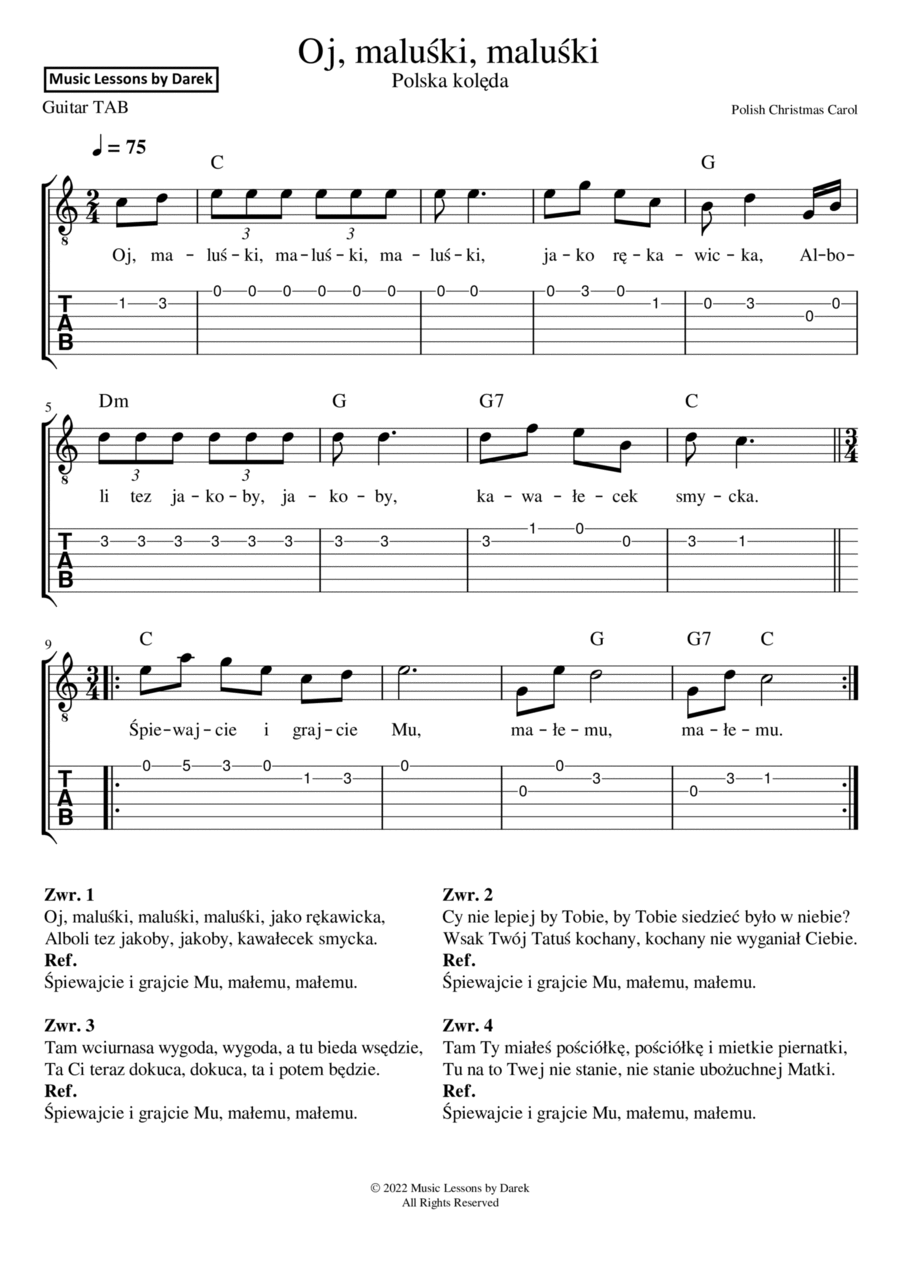 Oj, maluśki, maluśki (Polish Christmas Carol) [GUITAR TAB] Guitar Tablature scores gallery preview page 1