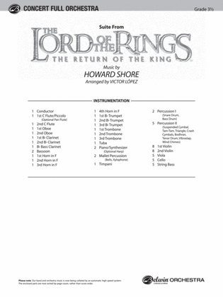 Book cover for The Lord of the Rings: The Return of the King, Suite from: Score