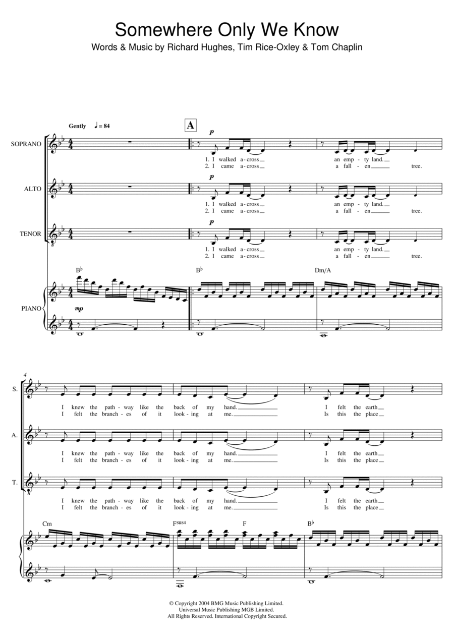 Somewhere Only We Know (arr. Mark De-Lisser) SAT scores gallery preview page 1