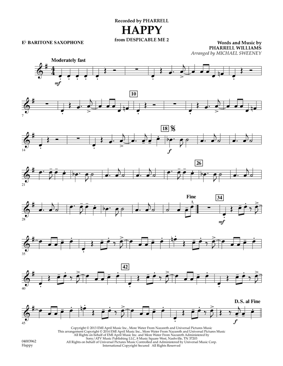 Happy (from Despicable Me 2) - Eb Baritone Saxophone Concert Band scores gallery preview page 1