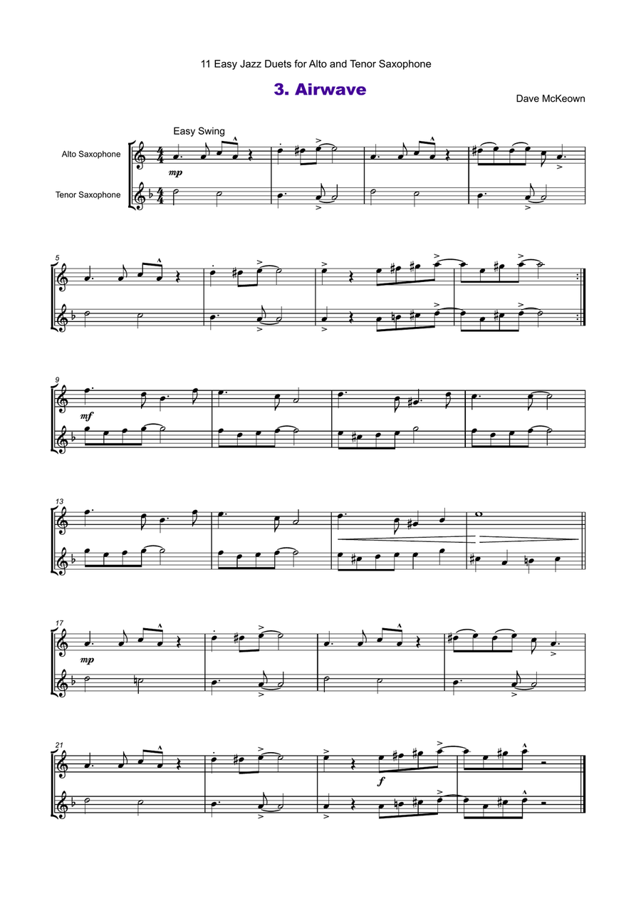 11 Easy Jazz Duets for Alto and Tenor Saxophone Woodwind Duet scores gallery preview page 4