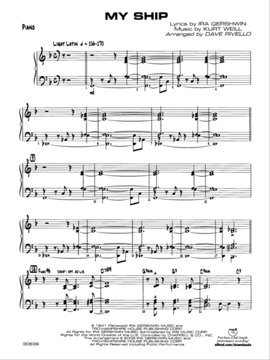 My Ship: Piano Accompaniment Jazz Ensemble scores gallery preview page 1