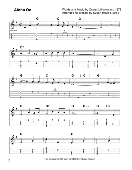 Aloha Oe (ukulele instrumental in G major)