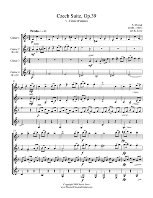 Czech Suite - v - Furiant (Guitar Quartet) - Score and Parts