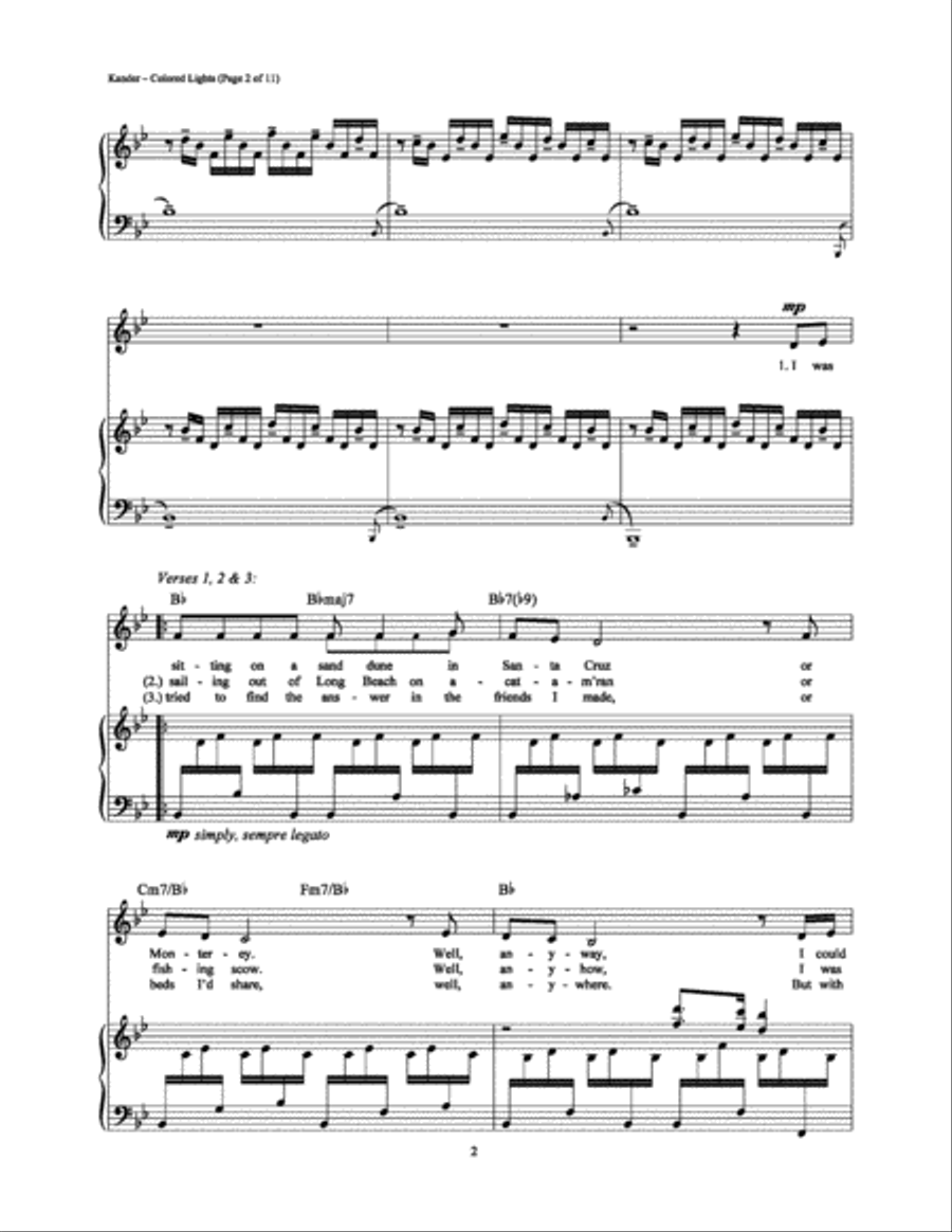 Colored Lights Colored Lights Piano, Vocal, Guitar scores gallery preview page 2