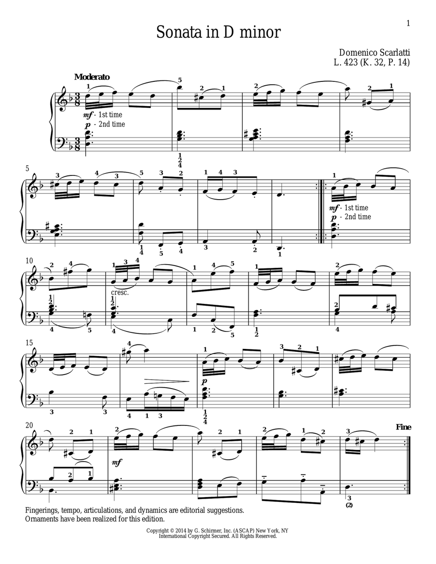 Sonata In D Minor, L. 423 Piano Solo scores gallery preview page 1
