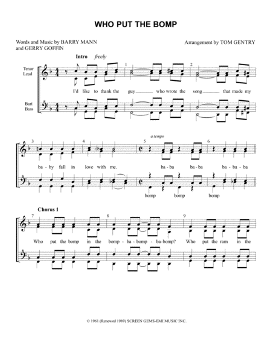 Who Put The Bomp (in The Bomp Ba Bomp Ba Bomp) SSAA scores gallery preview page 1