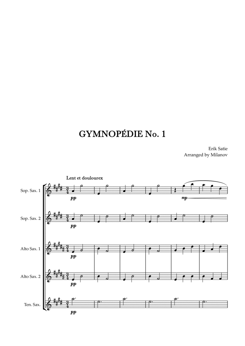 Gymnopédie no 1 | Saxophone Quintet | Original Key |Easy intermediate image number null