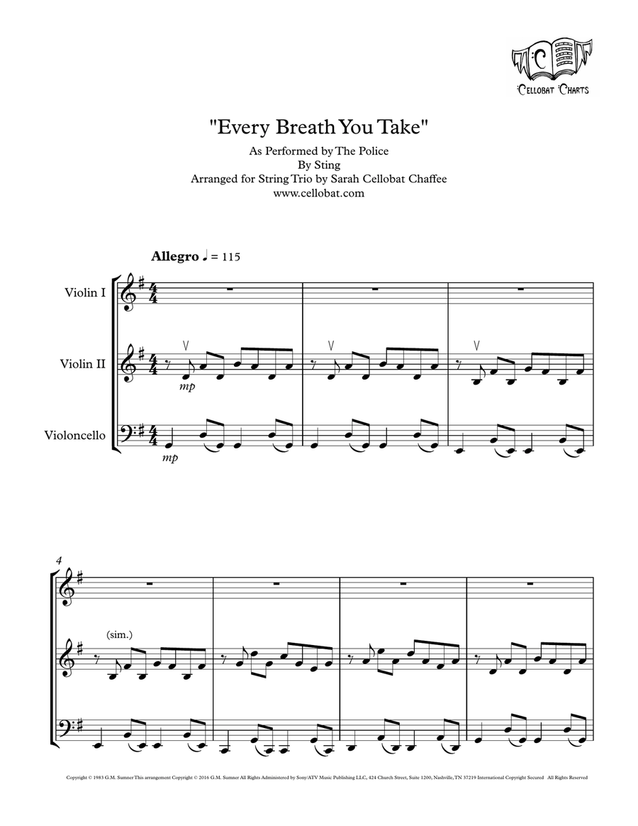 Every Breath You Take String Trio scores gallery preview page 1