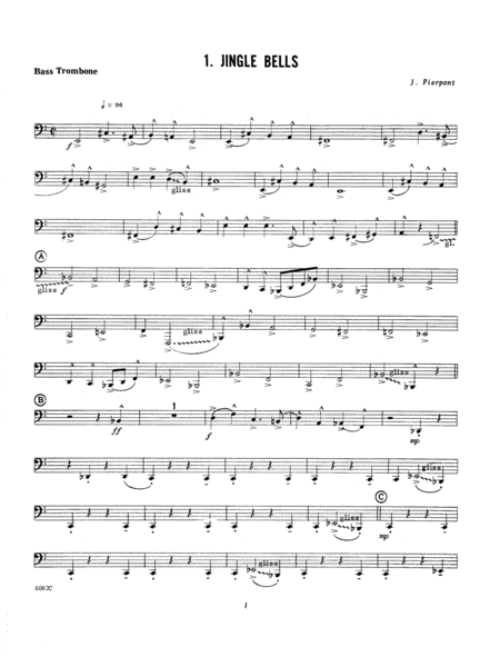 Ten Christmas Carols For Trombone Quintet - Bass Trombone