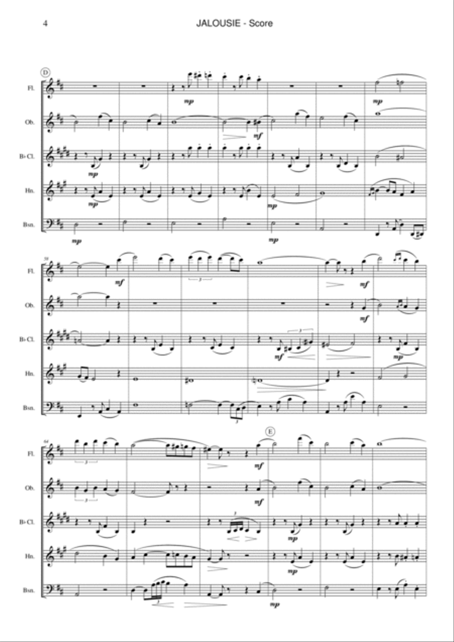 Jalousie (tango Tzigane) Woodwind Quintet scores gallery preview page 4