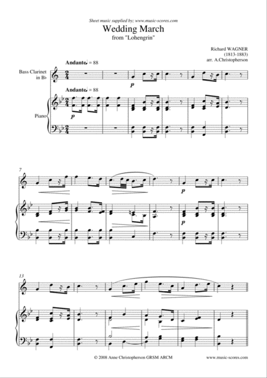 Wedding March from Lohengrin - Bass Clarinet and Piano Bass Clarinet scores gallery preview page 1