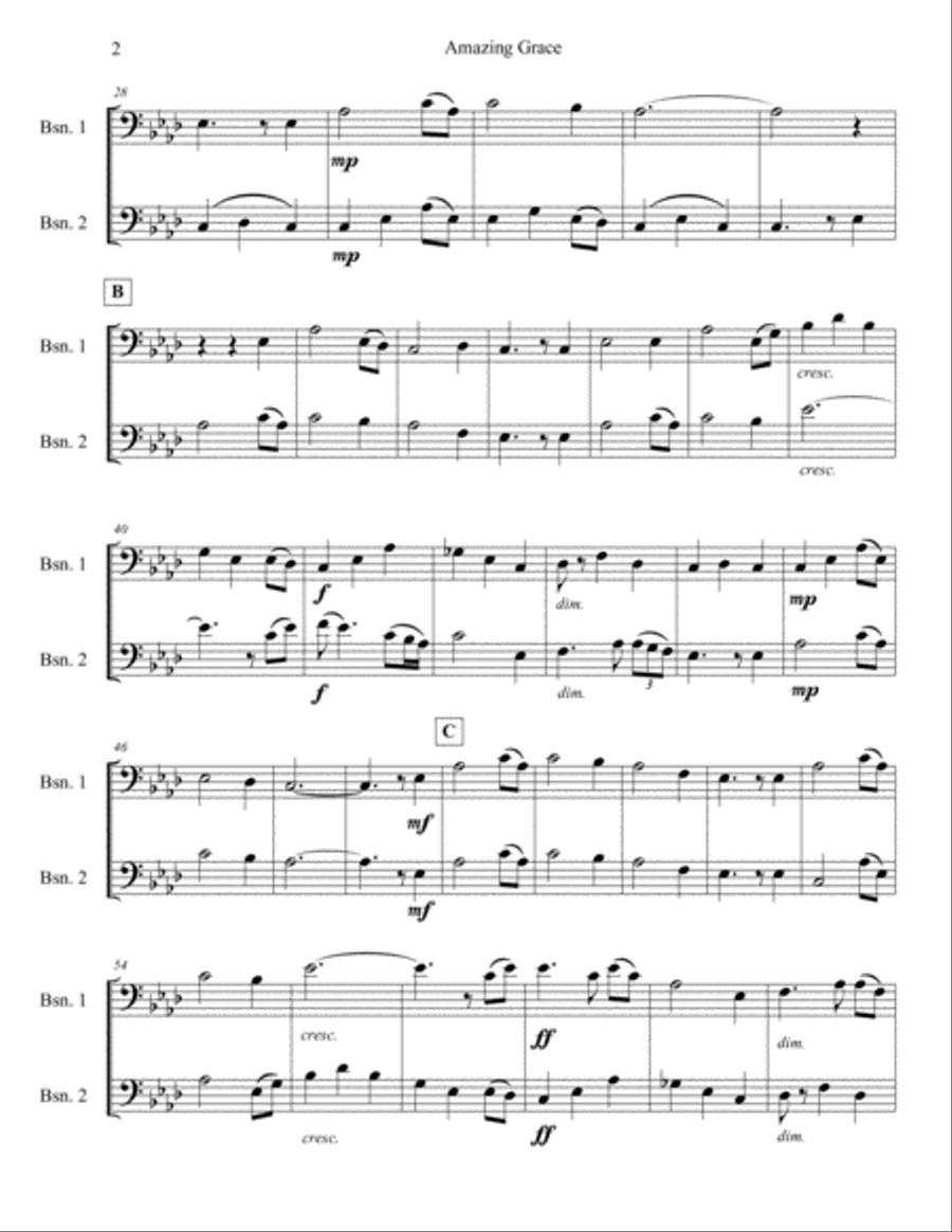 Amazing Grace (Bassoon Duet) Woodwind Duet scores gallery preview page 2