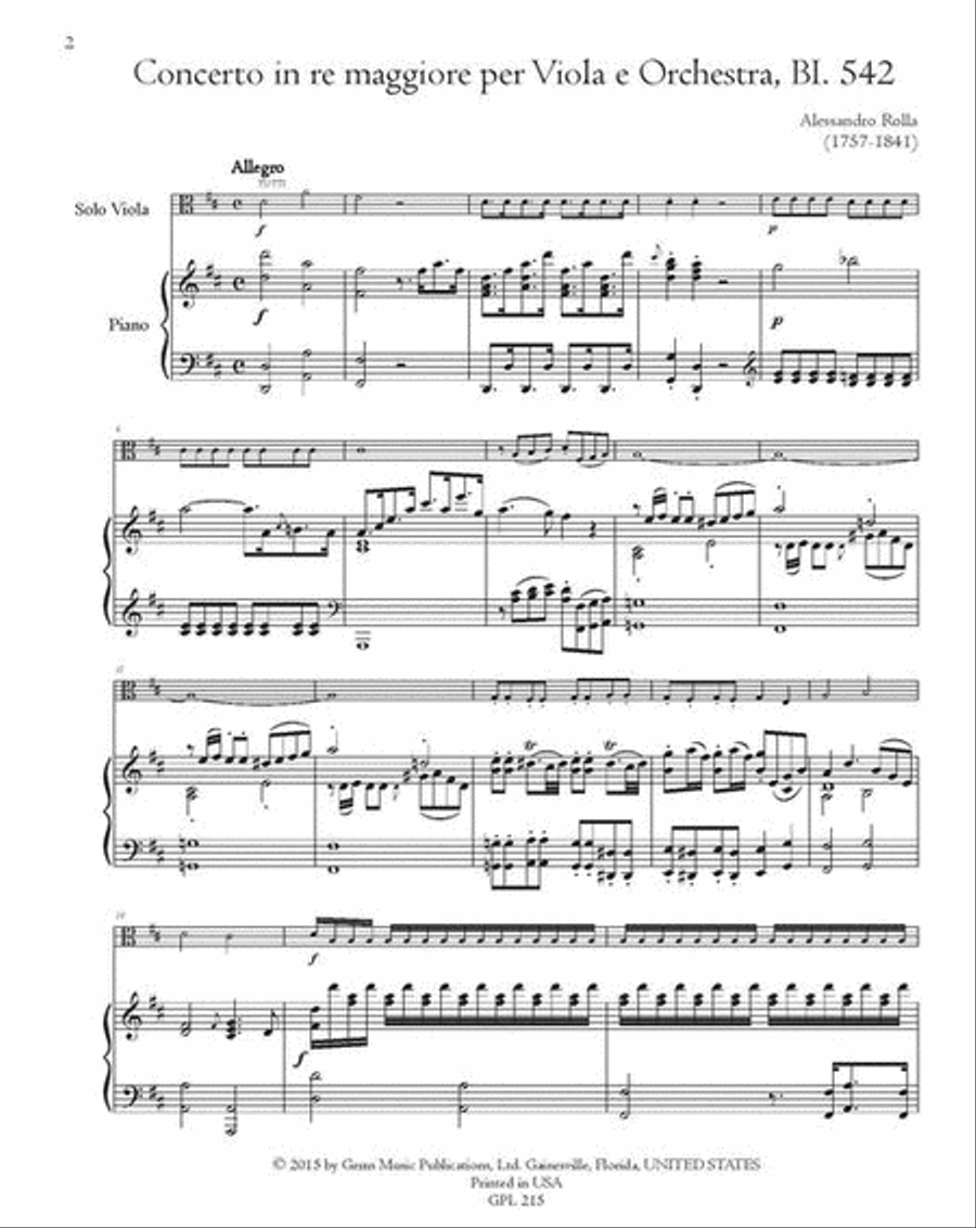 Concerto in re maggiore, BI. 542 Viola e Orchestra Viola scores gallery preview page 2